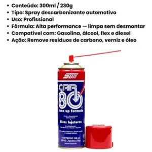 2 Descarbonizantes Car 80 Spray 300ml Limpa Motor E Bicos Azul